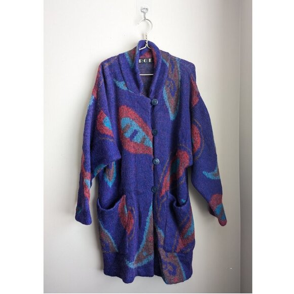Vintage Sweaters - P.G.E. Vintage paisley mohair wool blend long cardigan